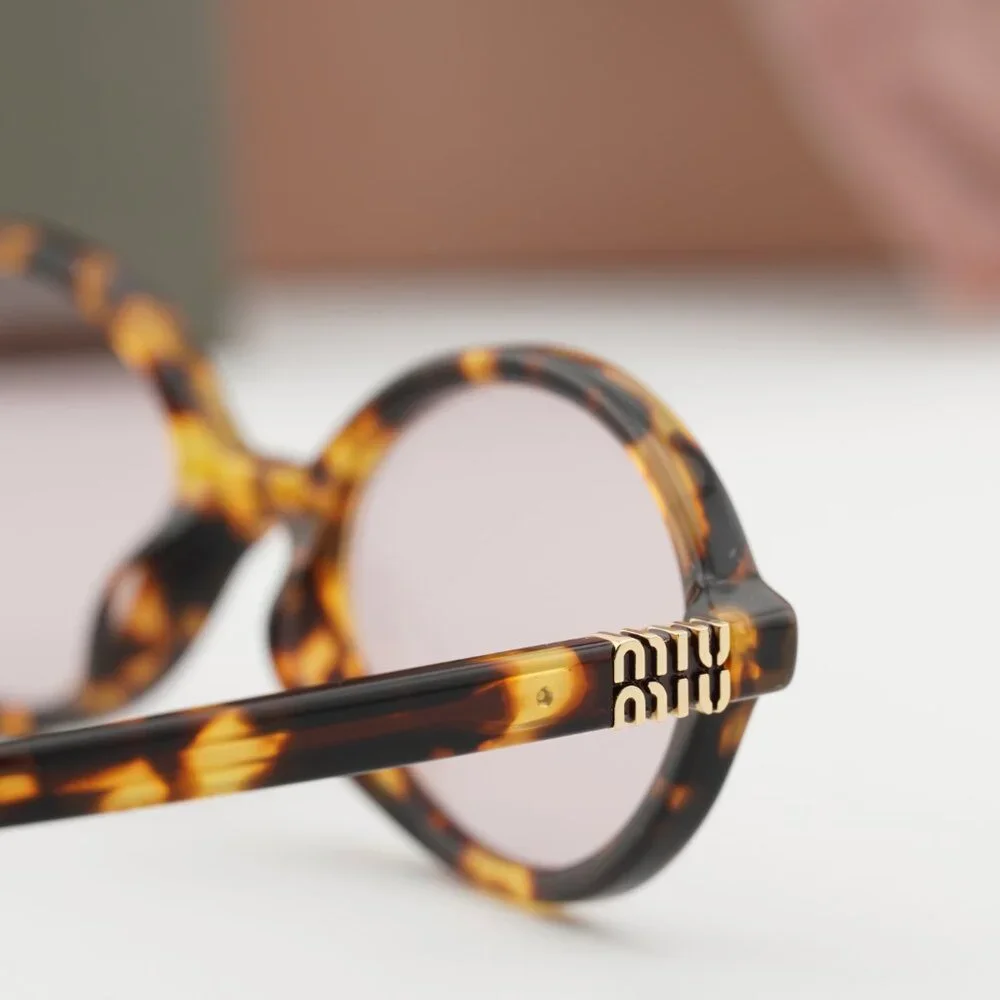 Miu Miu MU04ZS 14L4I0 Oval Sunglasses – Honey Havana\Pink - Picture 5 of 9